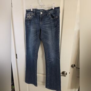 Grace Indigo Flare Jeans with Embellished Front Pockets